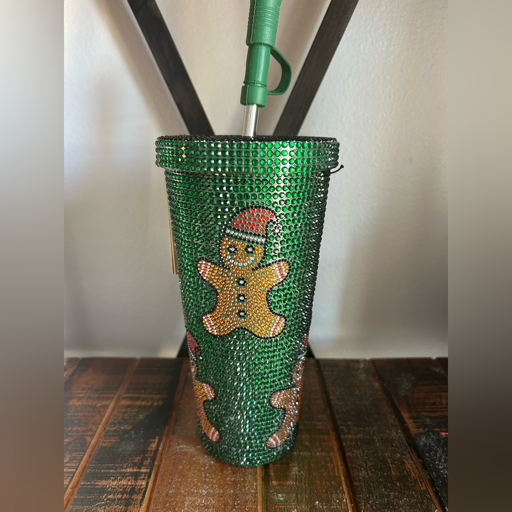 Wellness Christmas Gingerbread Tumbler With Rhinestones 24 oz Green Sparkle NEW
